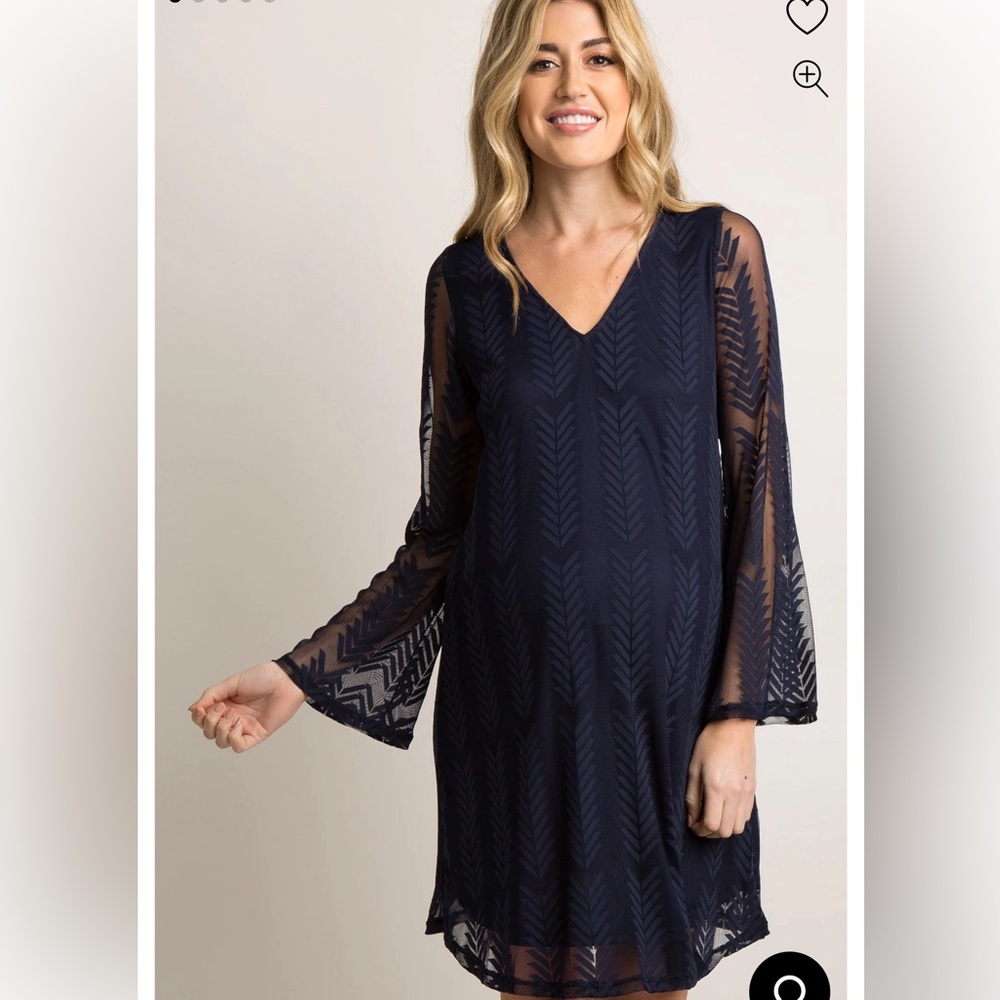 PinkBlush Navy Mesh Overlay Maternity Dress